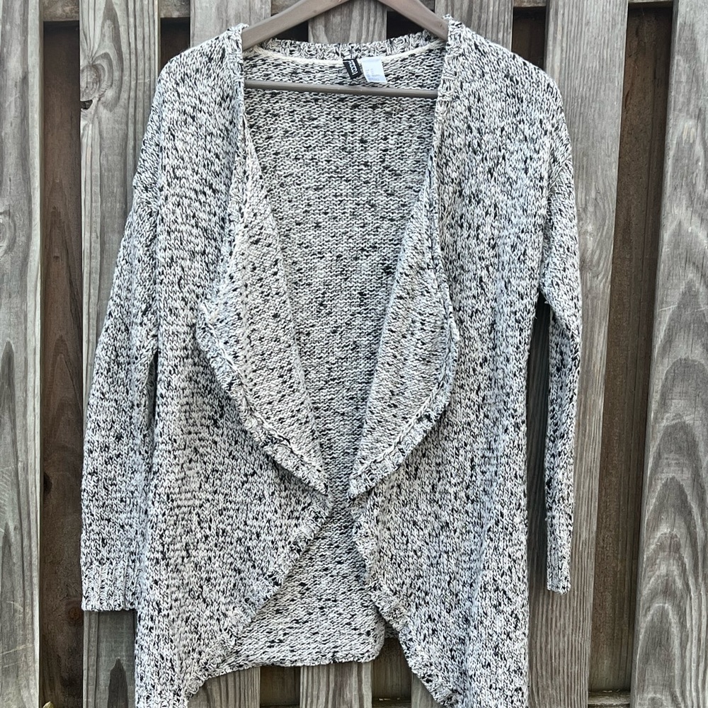 Divided drape front sweater size XS black white long sleeve cozy